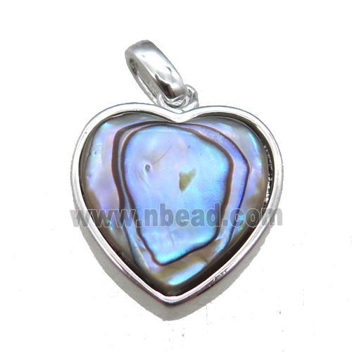 Abalone Shell heart pendant, platinum plated