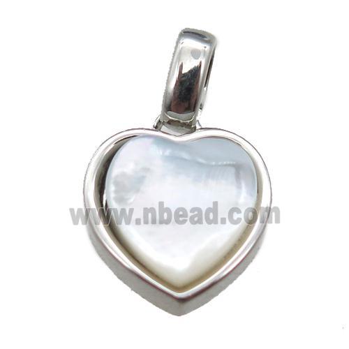 white pearlized Shell heart pendant, platinum plated