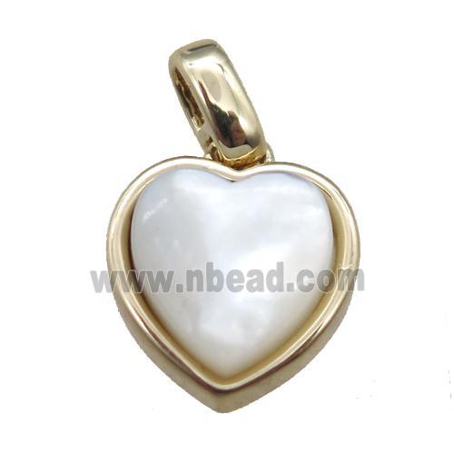 white pearlized Shell heart pendant, gold plated