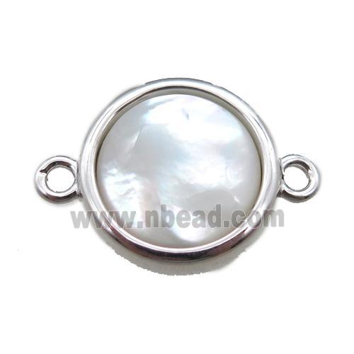white pearlized Shell circle connector, platinum plated