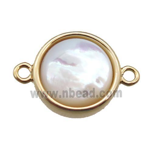white pearlized Shell circle connector, gold plated
