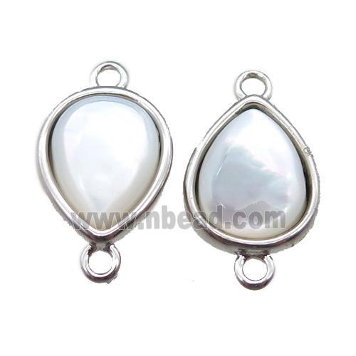 white pearlized Shell teardrop connector, platinum plated