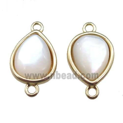 white pearlized Shell teardrop connector, gold plated