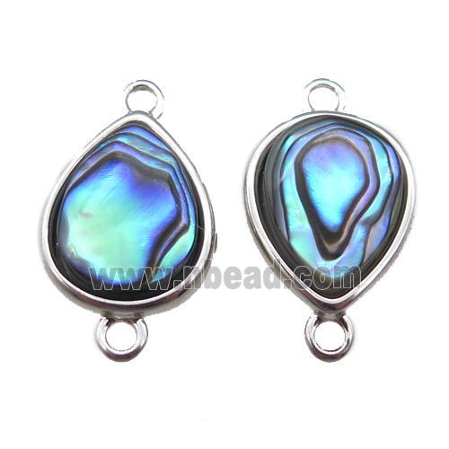 Abalone Shell teardrop connector, platinum plated