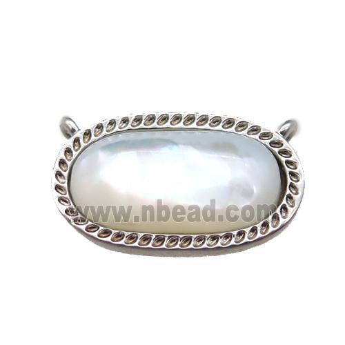 white pearlized Shell oval pendant, platinum plated