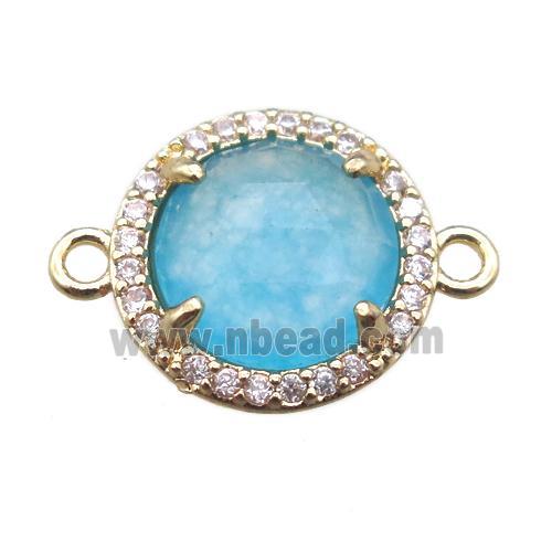 blue dye jade circle connector, gold plated