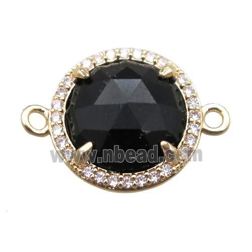black Onyx agate circle connector, gold plated