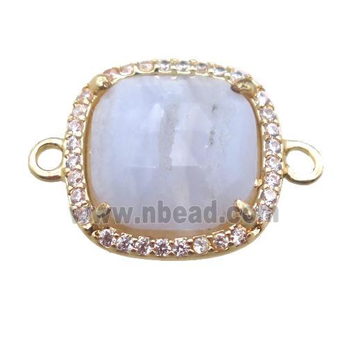 Blue Lace Agate square connector, gold plated