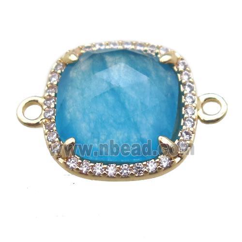 skyblue dye jade square connector, gold plated