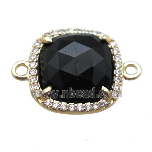 black Onyx agate square connector, gold plated