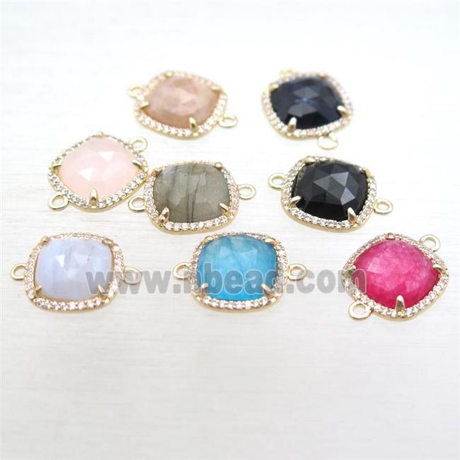 mixed Gemstone square connector, gold plated