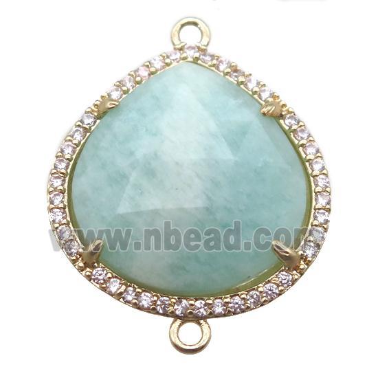 green Amazonite teardrop connector, gold plated