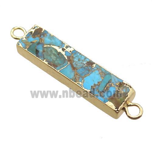 blue African Turquoise rectangle connector, gold plated