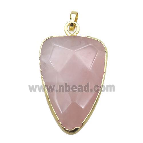 rose quartz arrowhead pendant, gold plated