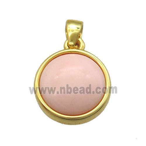 pink Queen Shell circle pendant, gold plated