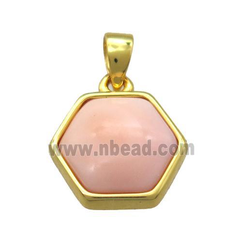 pink Queen Shell hexagon pendant, gold plated