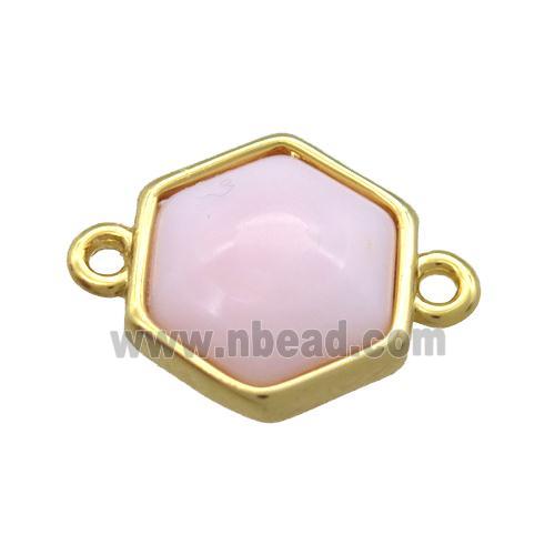 pink Queen Shell hexagon connector, gold plated