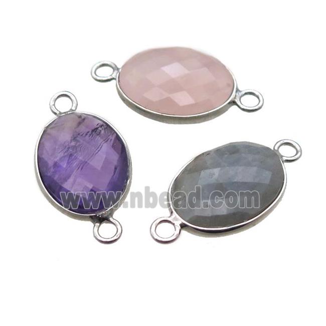 mixed Gemstone connector, faceted oval