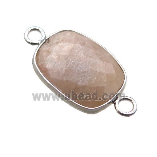 peach Moonstone connector, faceted rectangle