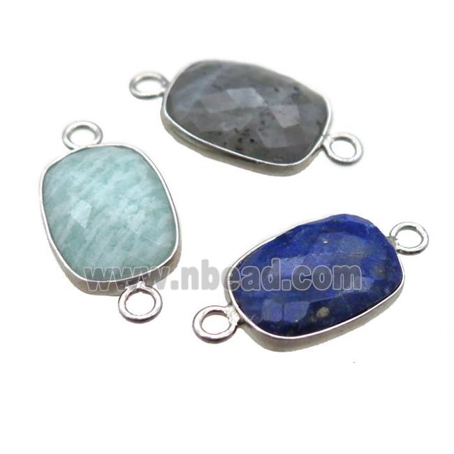 mixed Gemstone connector, faceted rectangle