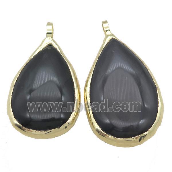 black Agate teardrop pendant, gold plated