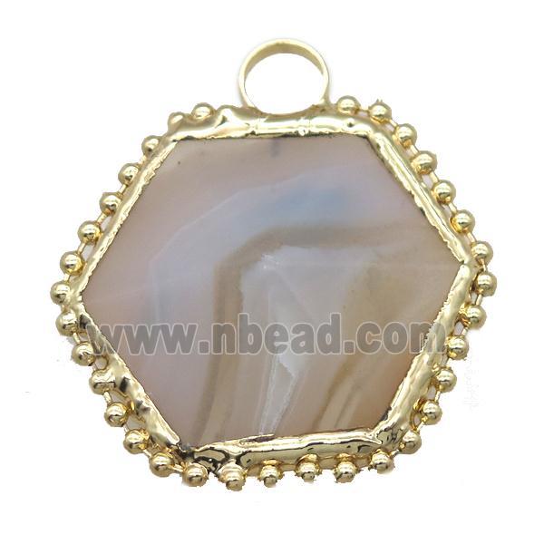 blue lace agate Hexagon pendant, gold plated