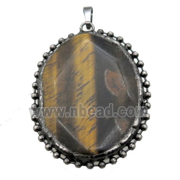 tiger eye stone pendant, black plated