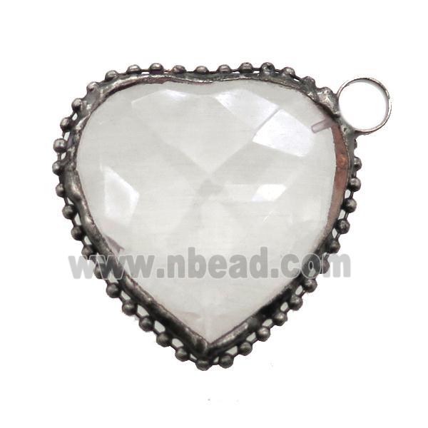 Crystal Glass heart pendant, black plated