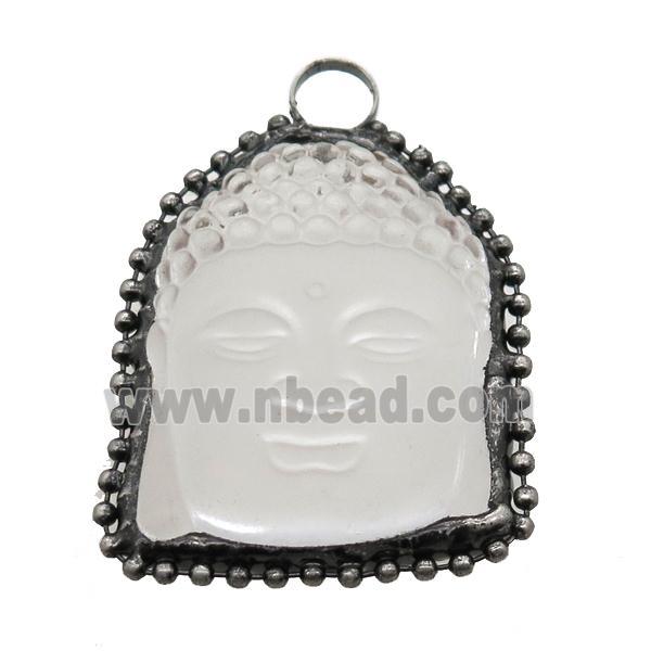 white Crystal Glass Buddha pendant, black plated