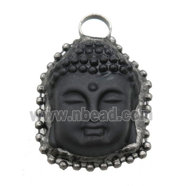 black Obsidian buddha pendant, black plated