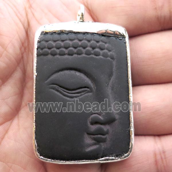 black Obsidian buddha pendant, silver plated
