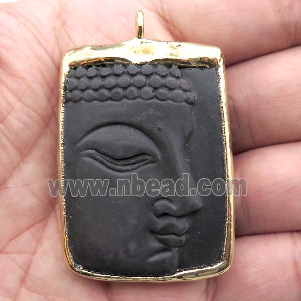black Obsidian buddha pendant, gold plated