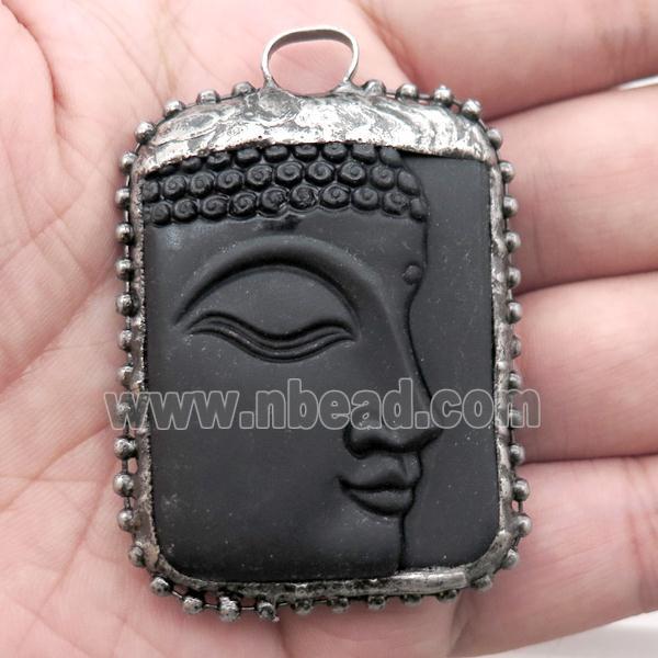 black Obsidian buddha pendant, black plated