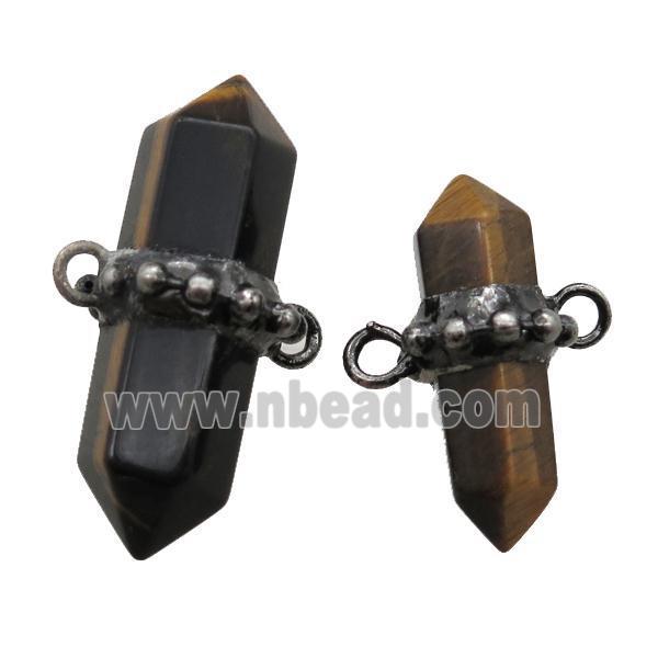 Tiger eye stone connector, black plated