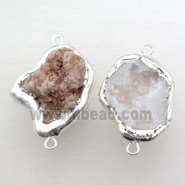 Agate Druzy connector, freeform, silver plated