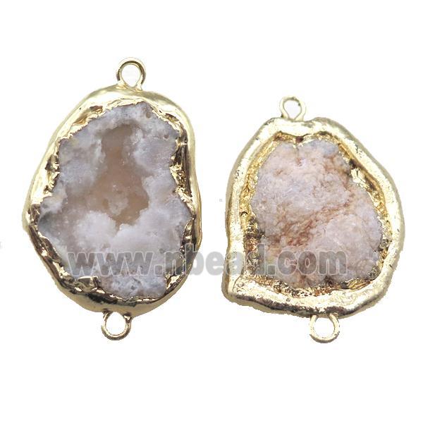 Agate Druzy connector, freeform, gold plated