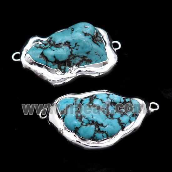 natural Hubei Turquoise connector, freeform, silver plated