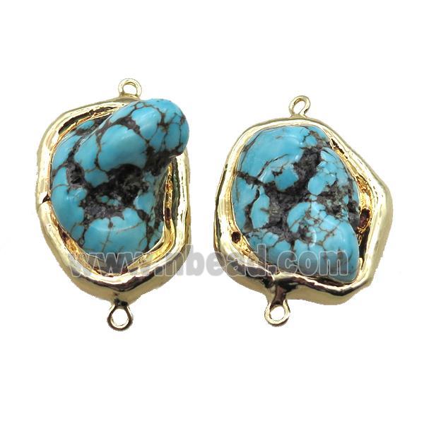 natural Hubei Turquoise connector, freeform, gold plated