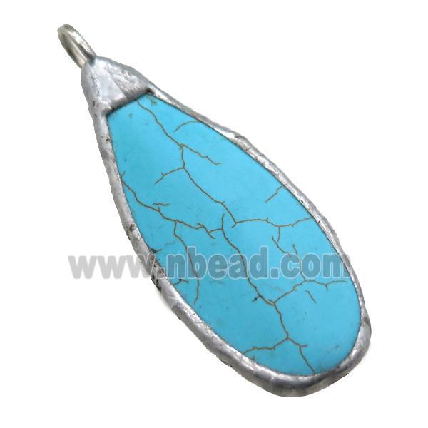 blue Synthetic Turquoise teardrop pendant, black plated