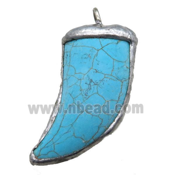 blue Synthetic Turquoise horn pendant, black plated