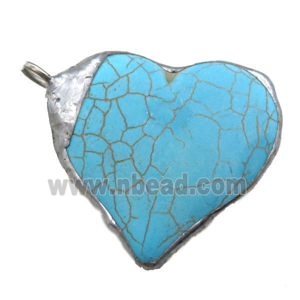 blue Synthetic Turquoise heart pendant, black plated