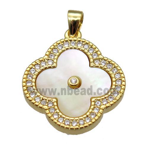 yellow pearlized shell clover pendant with copper pave zircon, gold plated