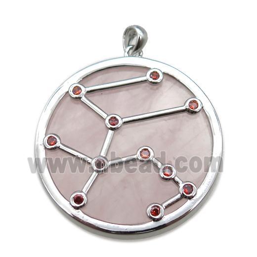 Rose Quartz Aquarius pendant,circle