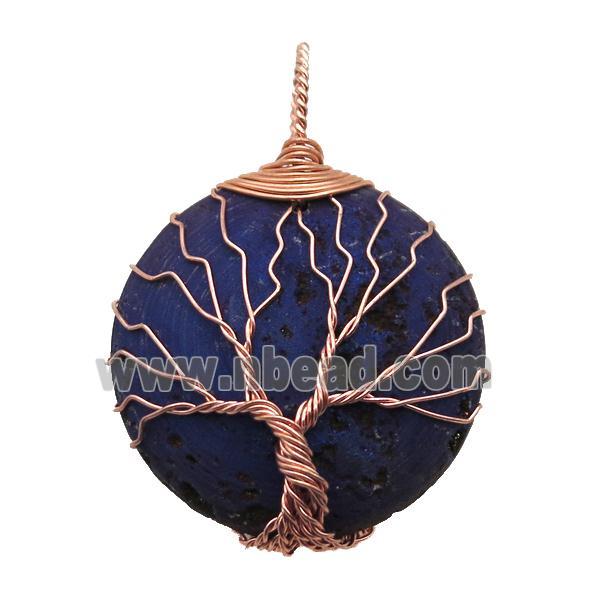 darkpurple Agate Druzy circle pendant wire warpped tree of life