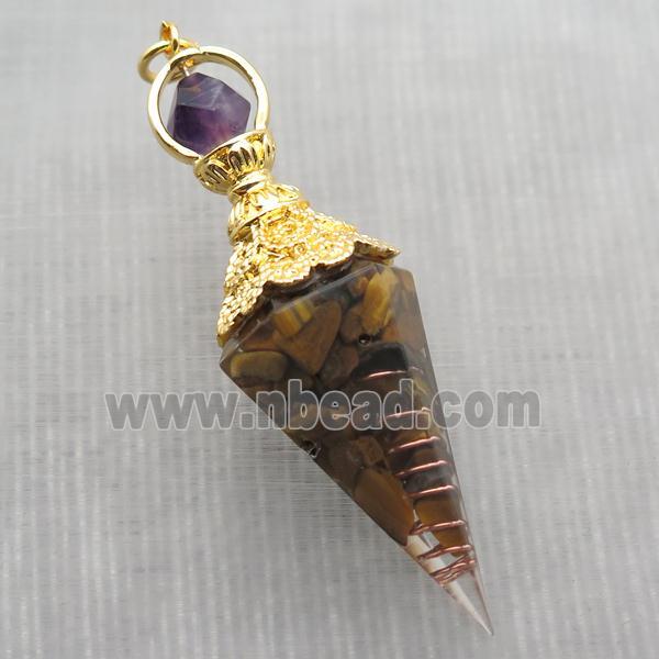 yellow Tiger eye stone chips pendulum pendant