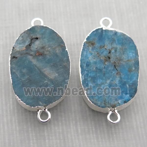 blue Apatite slice connector, freeform, silver plated