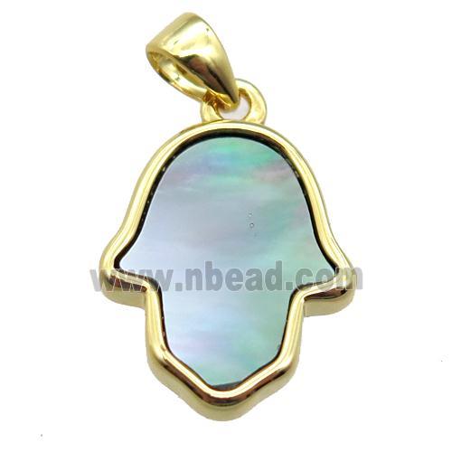 gray Abalone Shell hamsahand pendant, gold plated