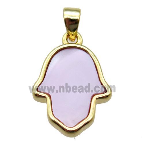 pink queen shell hamsahand pendant, gold plated