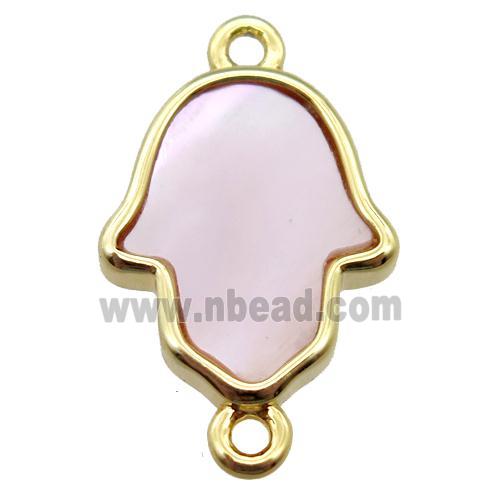 pink Queen Shell hamsahand connector, gold plated