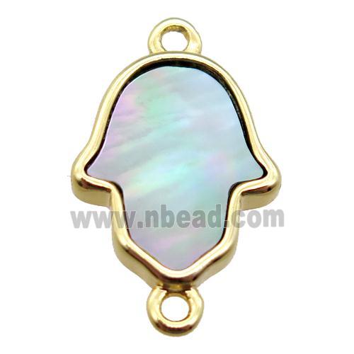 gray Abalone Shell hamsahand connector, gold plated